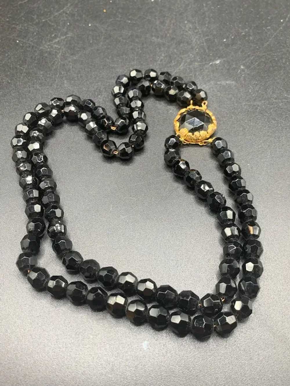 Vintage Double Strand Necklace Black Glass Beads … - image 5