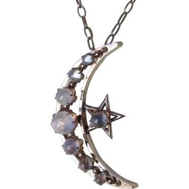 Antique Victorian 10K Moonstone Crescent Moon Nec… - image 1