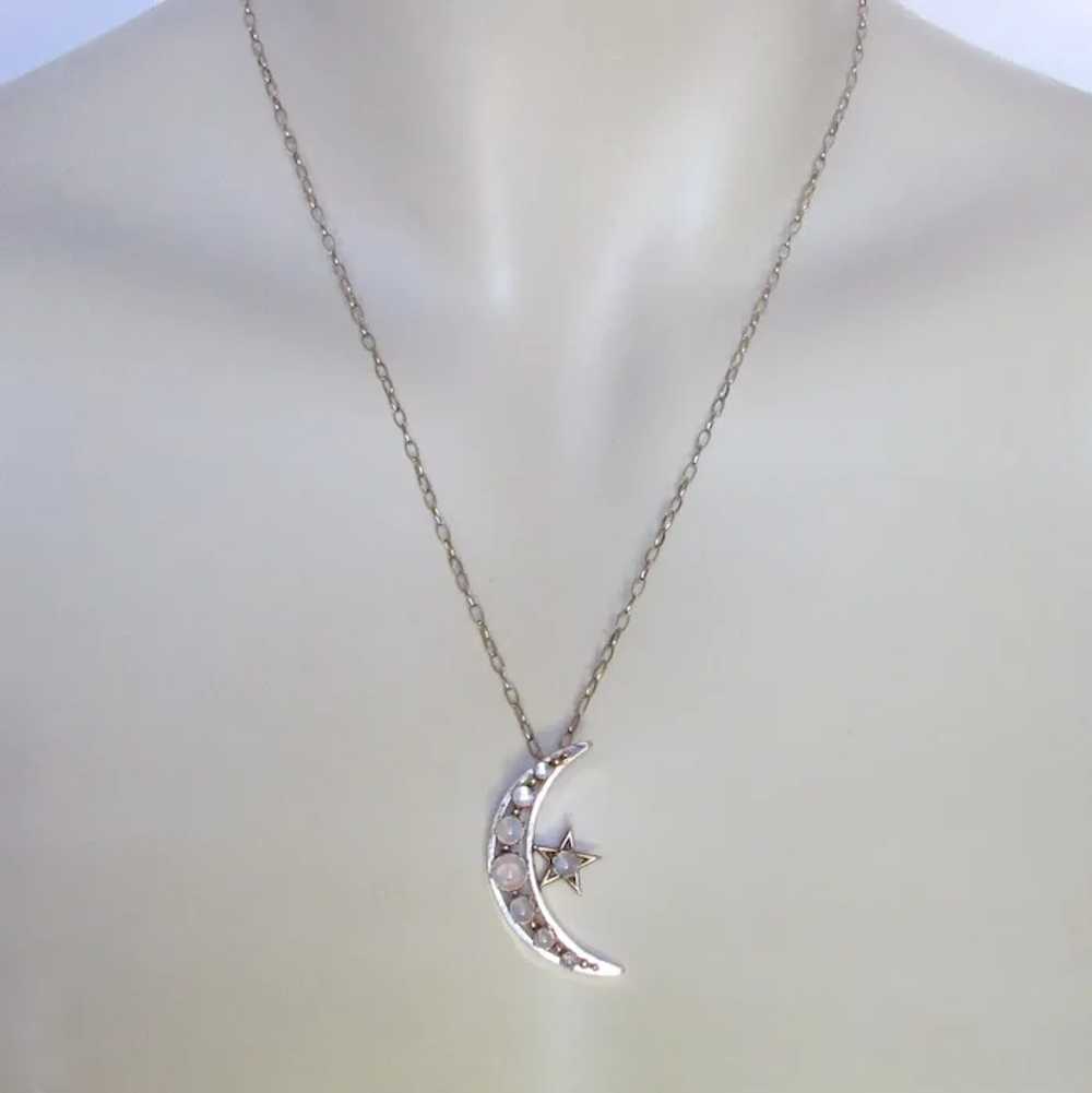 Antique Victorian 10K Moonstone Crescent Moon Nec… - image 2