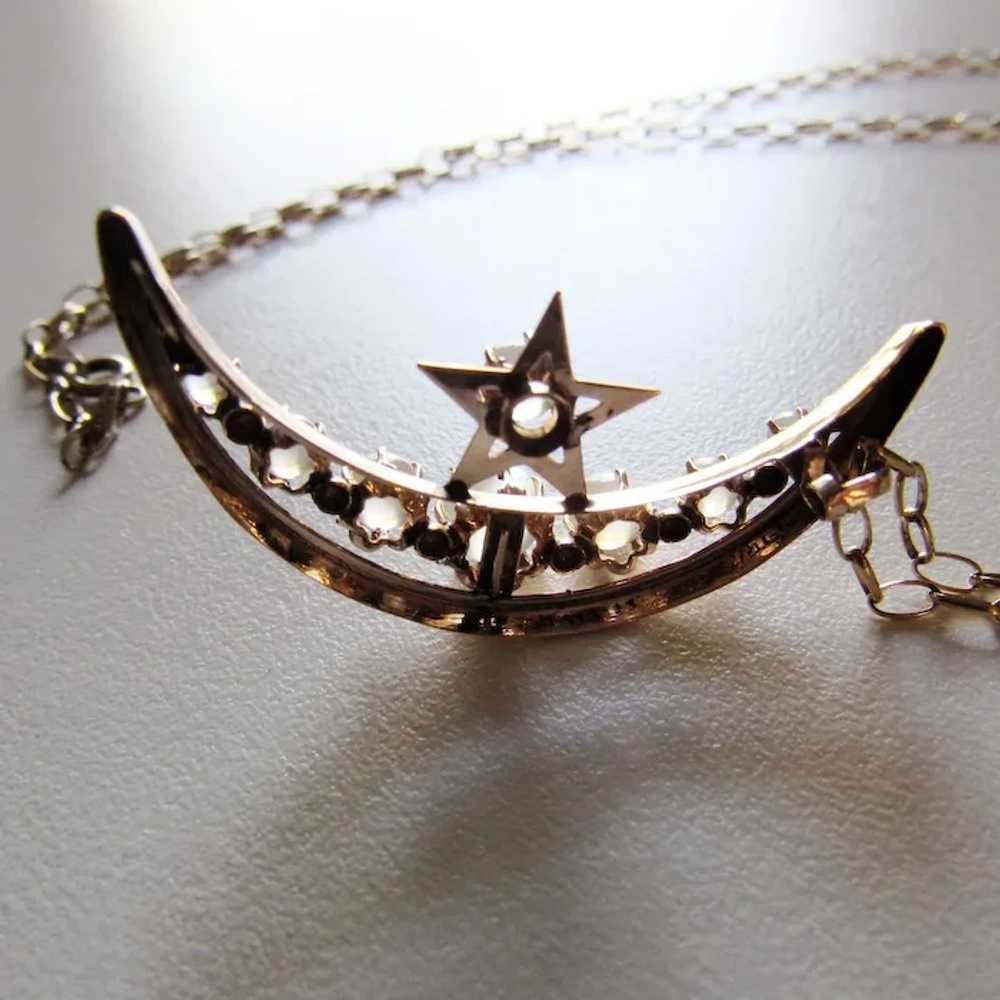 Antique Victorian 10K Moonstone Crescent Moon Nec… - image 4