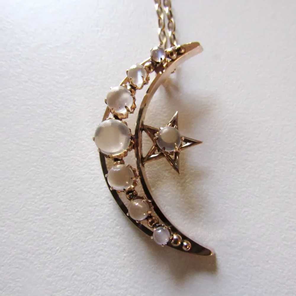 Antique Victorian 10K Moonstone Crescent Moon Nec… - image 5