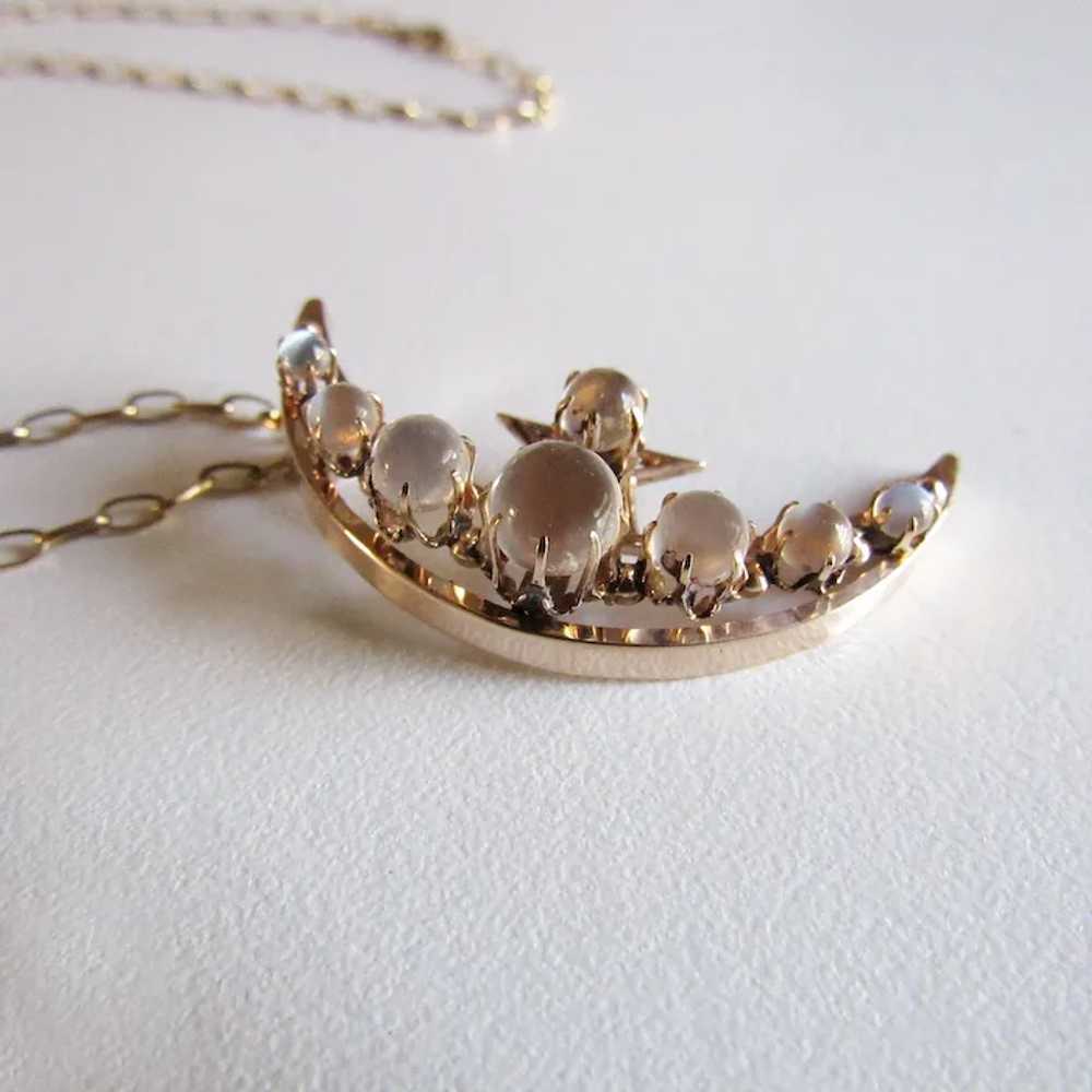 Antique Victorian 10K Moonstone Crescent Moon Nec… - image 6
