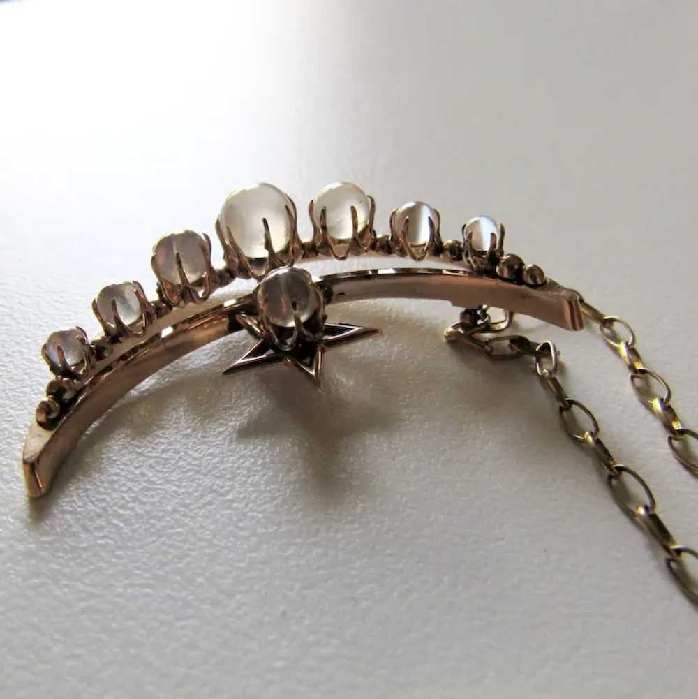 Antique Victorian 10K Moonstone Crescent Moon Nec… - image 7