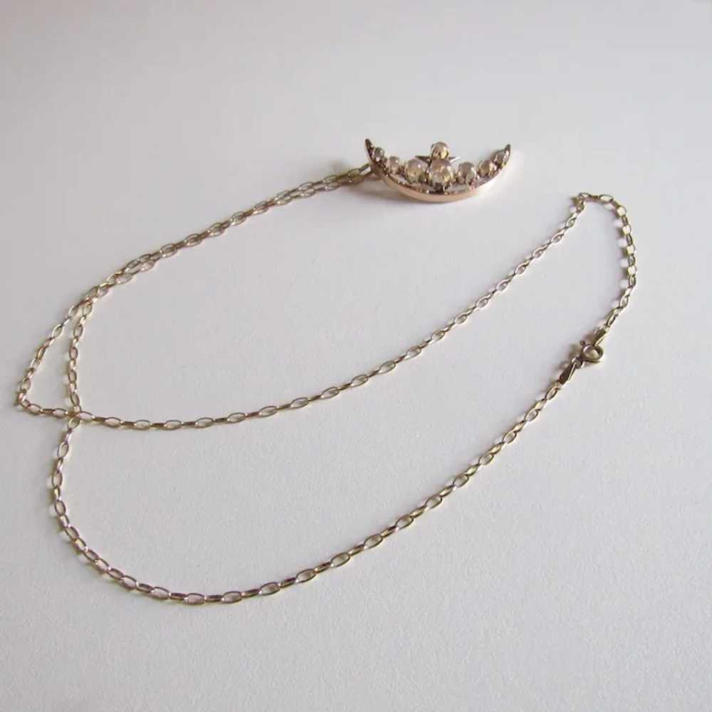 Antique Victorian 10K Moonstone Crescent Moon Nec… - image 9
