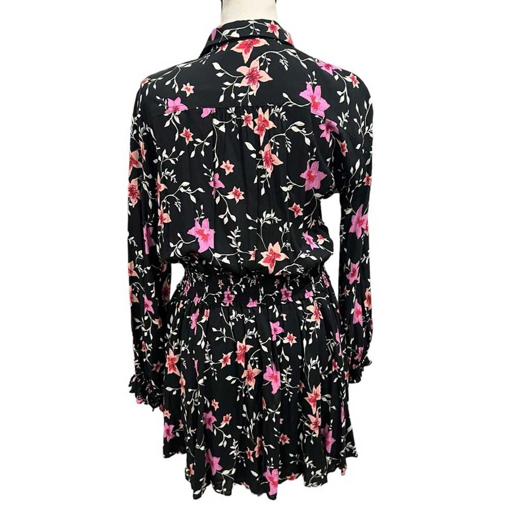 Free People Black & Pink floral long sleeve Light… - image 7