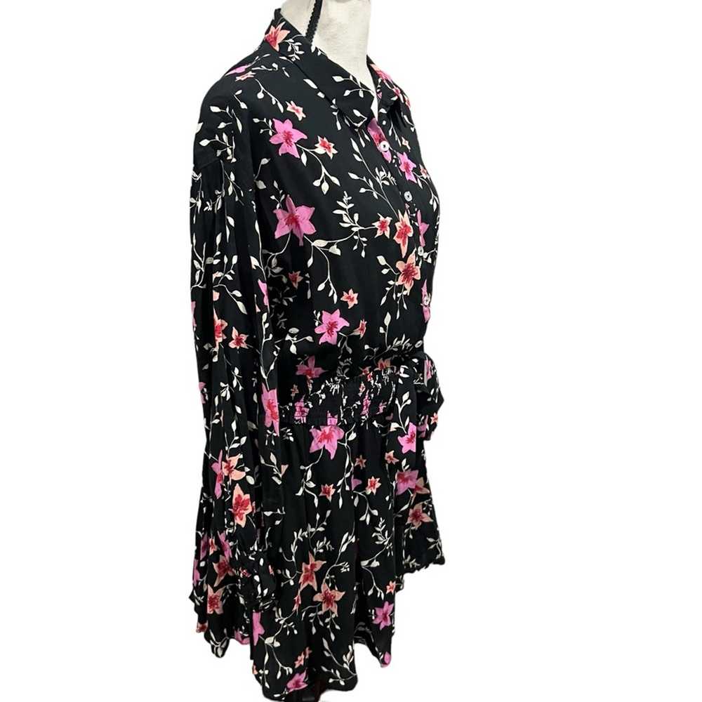 Free People Black & Pink floral long sleeve Light… - image 8