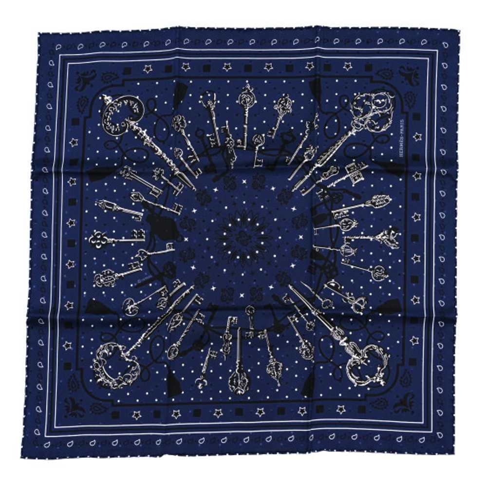 HERMES Silk Les Cles Bandana Scarf 55 Marine Blac… - image 1