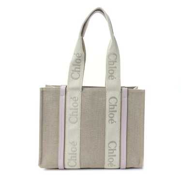 CHLOE Cotton Calfskin Medium Woody Ribbon Tote Cem