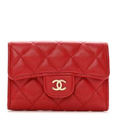 CHANEL Caviar Quilted Flap Card Holder Wallet Red - image 1