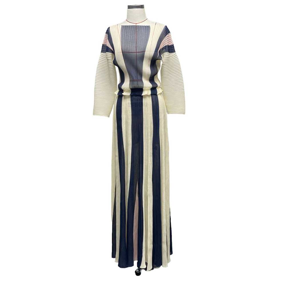 St. John Couture St John Silk Pleated Stripe Long… - image 1