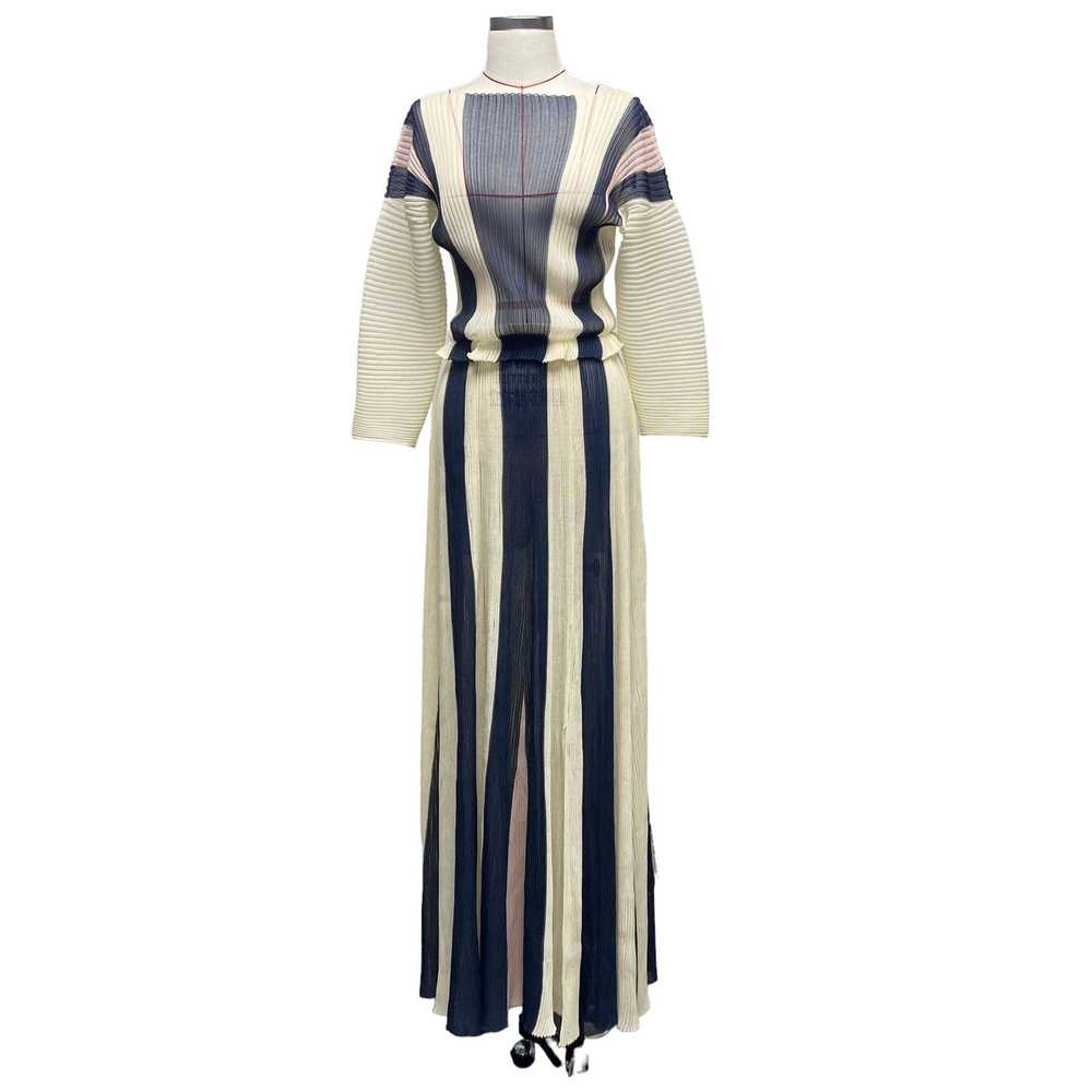 St. John Couture St John Silk Pleated Stripe Long… - image 3