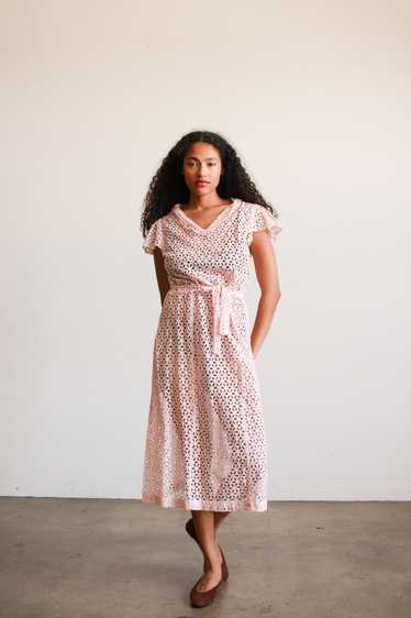 1930s Pink Cotton Eyelet Dress