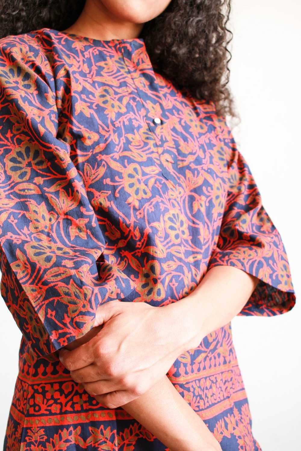 1970s Navy Block Print Cotton Tunic - image 7