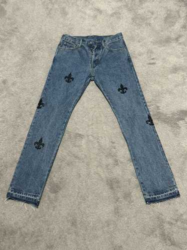 MNML Straight leg denim with leather patchwork