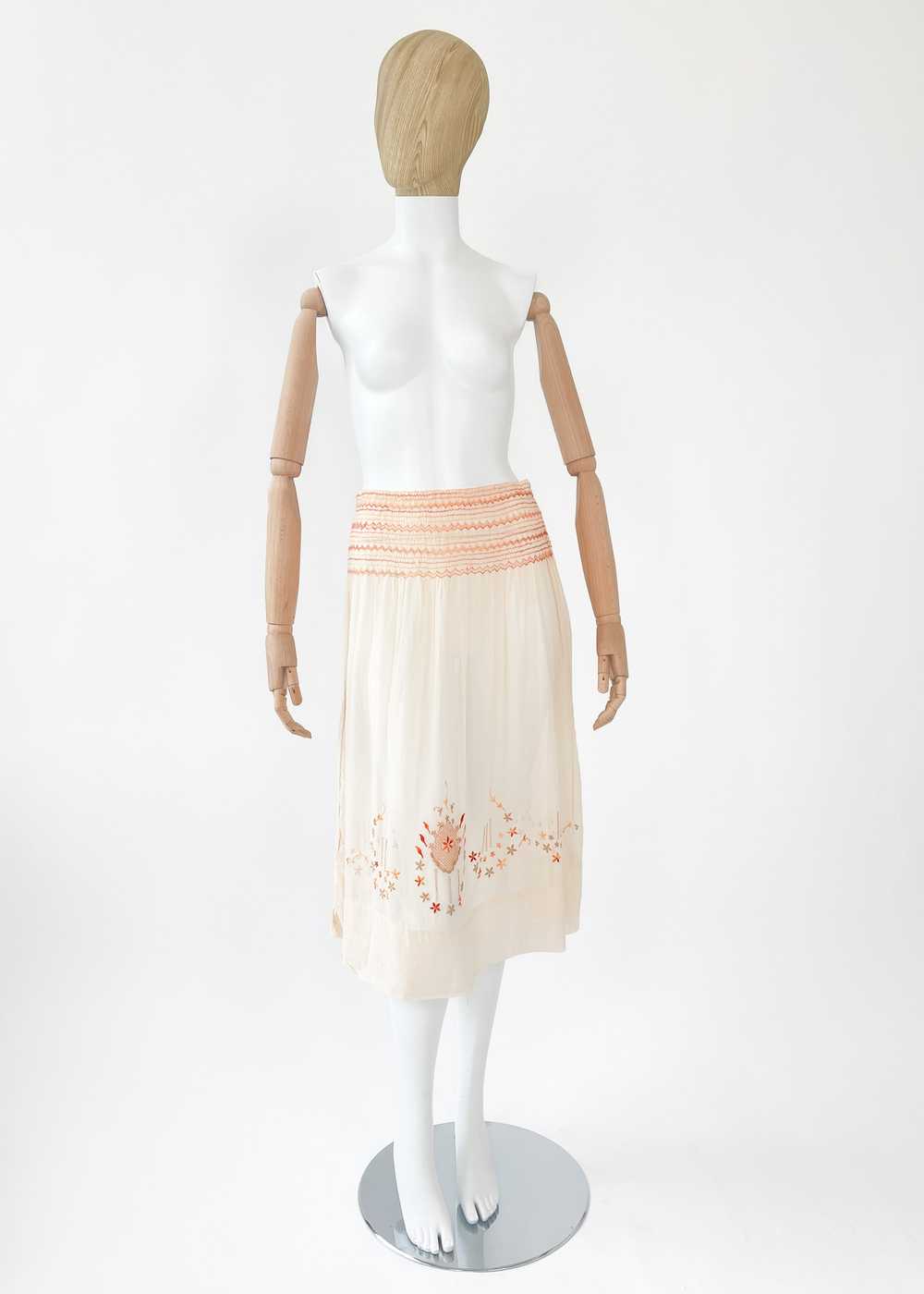 Vintage Embroidered Cotton Smocked Skirt - image 1