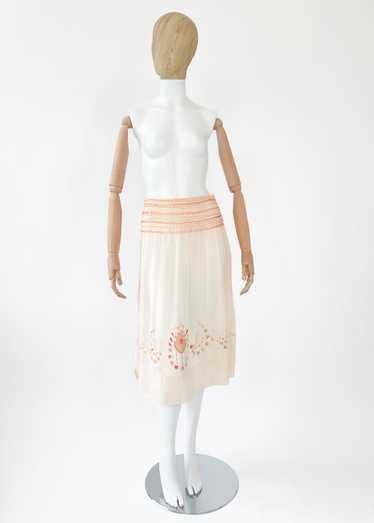 Vintage Embroidered Cotton Smocked Skirt - image 1