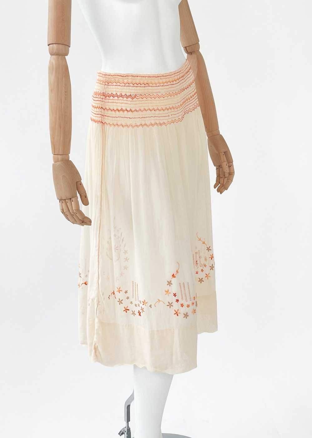 Vintage Embroidered Cotton Smocked Skirt - image 3