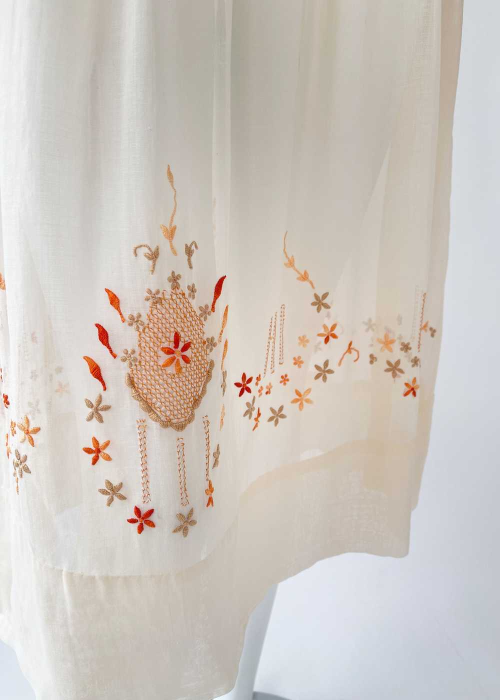 Vintage Embroidered Cotton Smocked Skirt - image 4