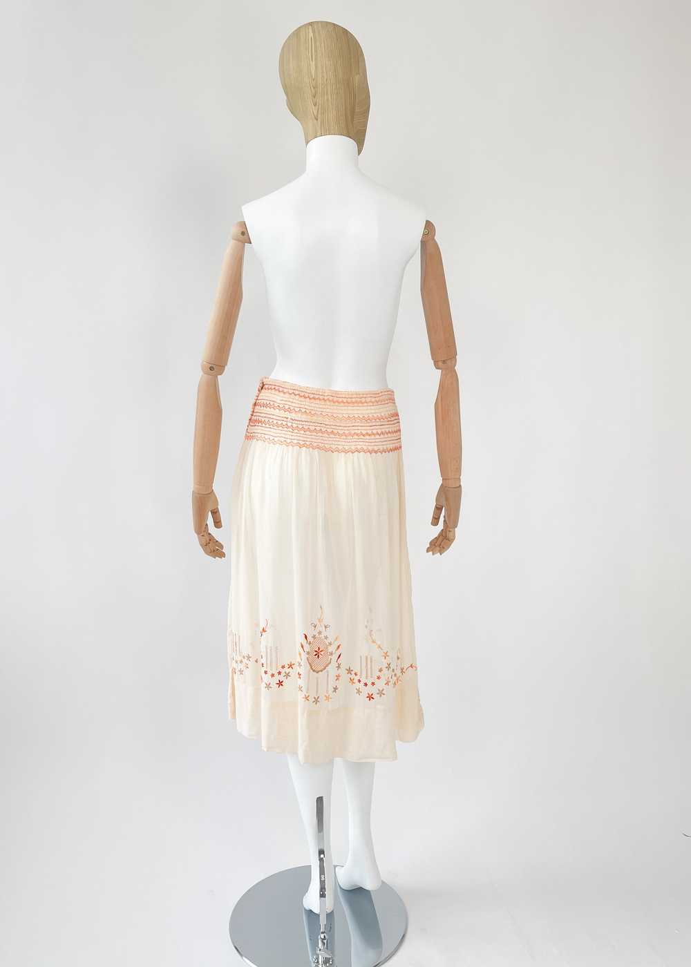 Vintage Embroidered Cotton Smocked Skirt - image 6