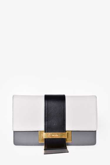 Prada White/Grey/Black Leather City Ribbon Crossbo