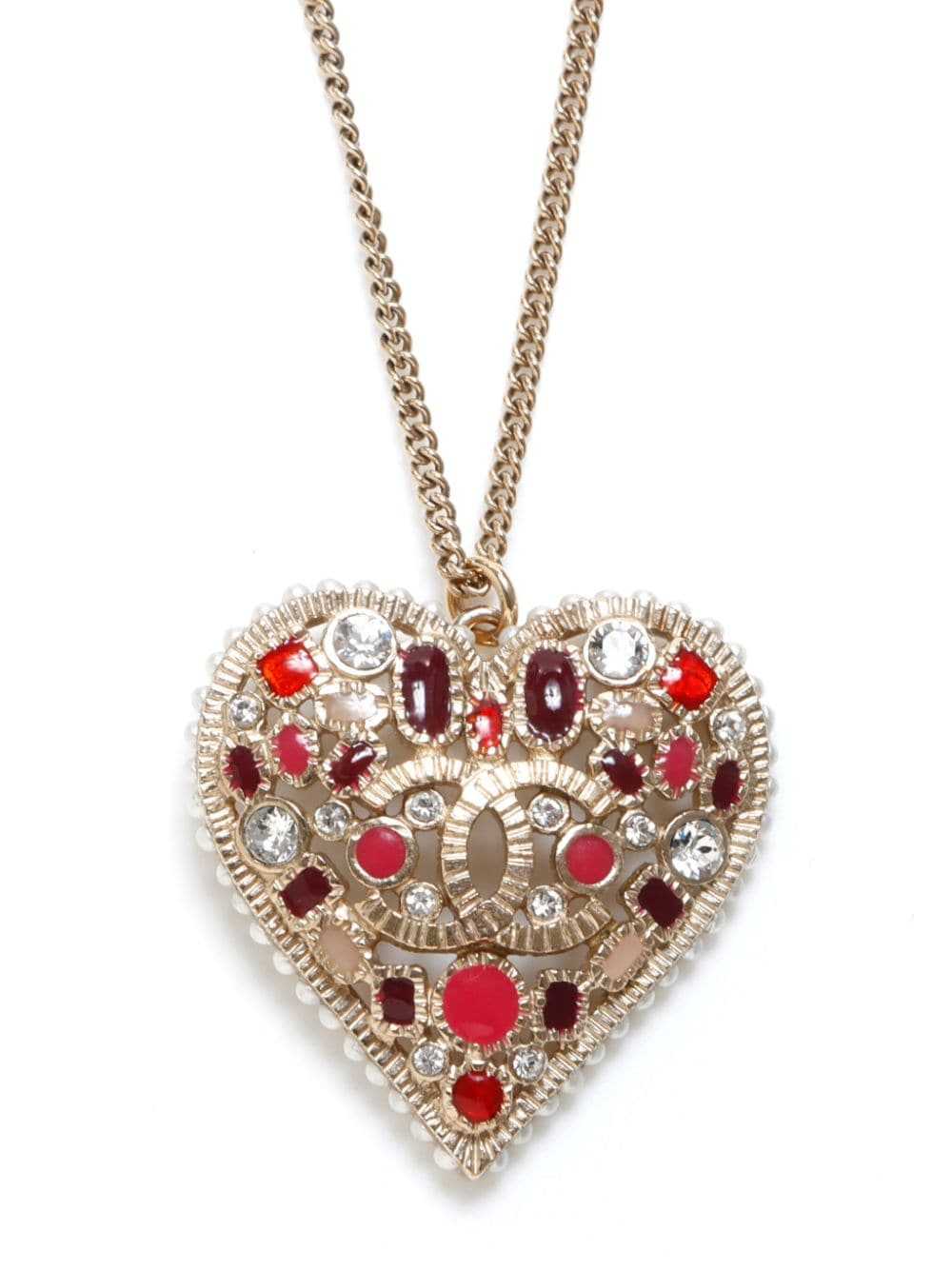 CHANEL Pre-Owned 2016 CC Heart rhinestone necklac… - image 2