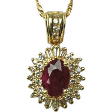 Vintage Ruby and Diamond 14k Yellow Gold Pendant … - image 1