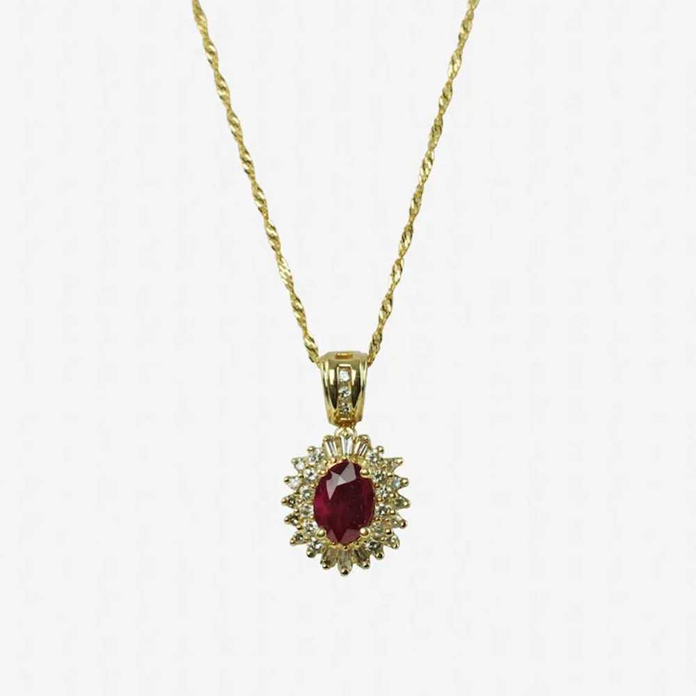 Vintage Ruby and Diamond 14k Yellow Gold Pendant … - image 2