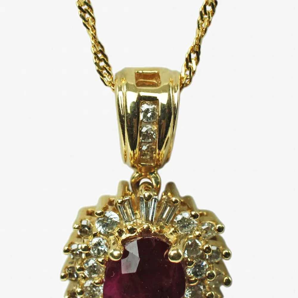 Vintage Ruby and Diamond 14k Yellow Gold Pendant … - image 3