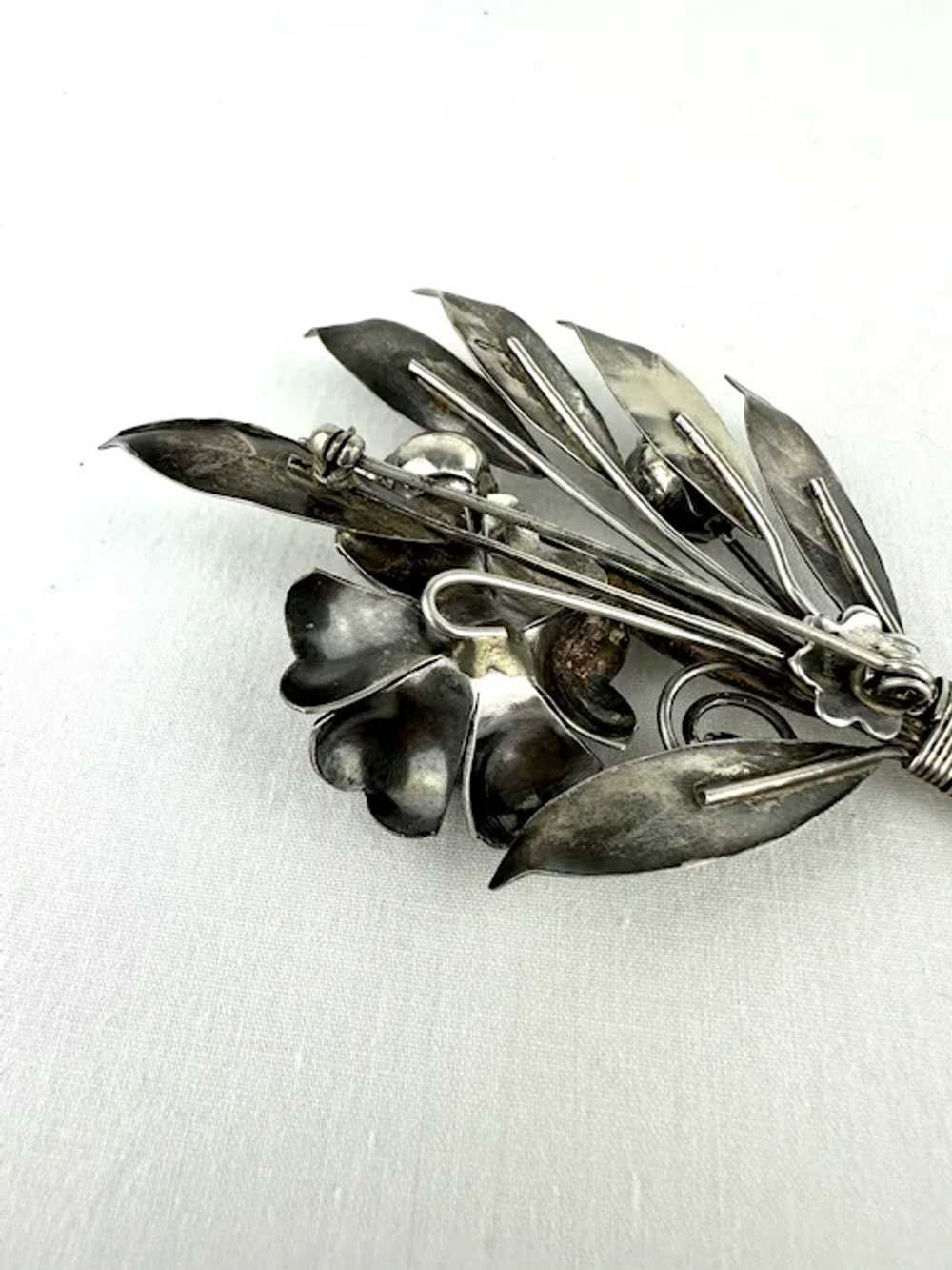 Vintage Sterling Silver Floral Bouquet Brooch - image 7