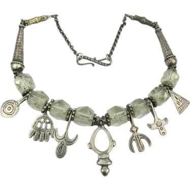 Heavy Sterling Silver Clear Rocks Ethnic Necklace… - image 1