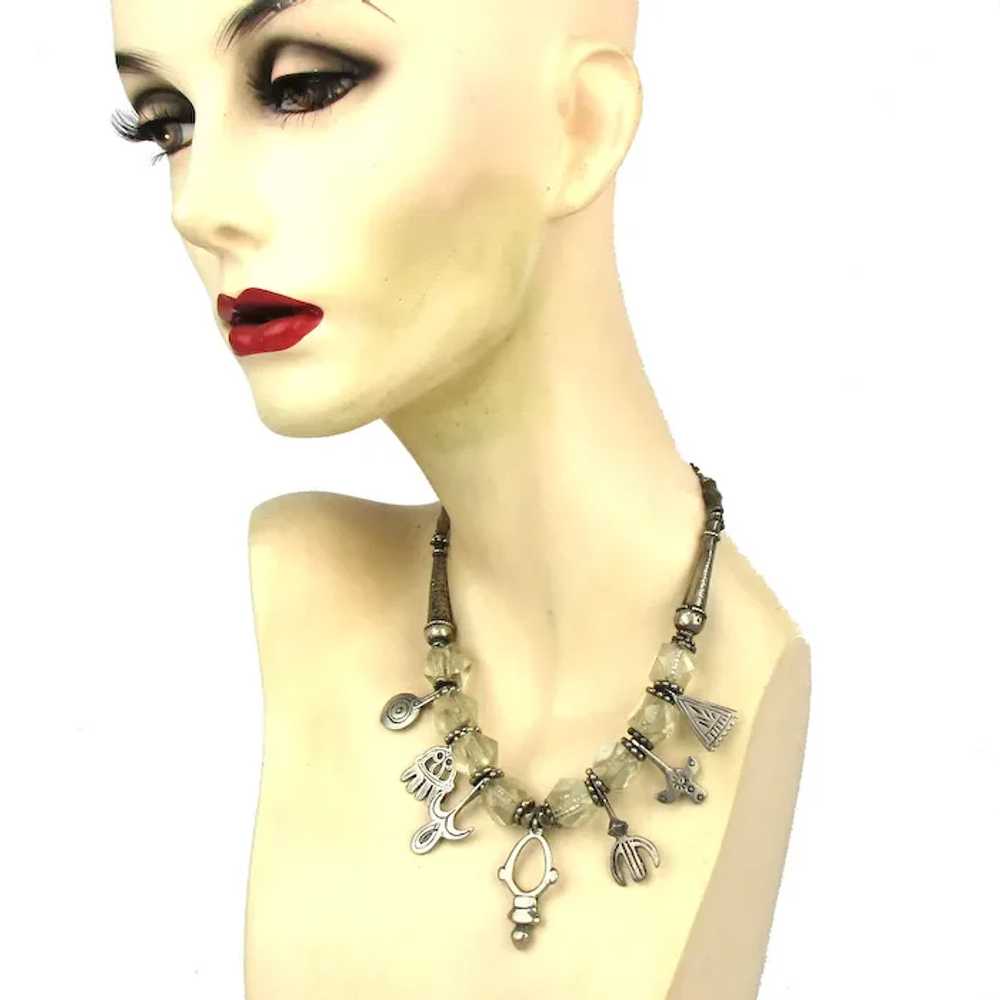 Heavy Sterling Silver Clear Rocks Ethnic Necklace… - image 2