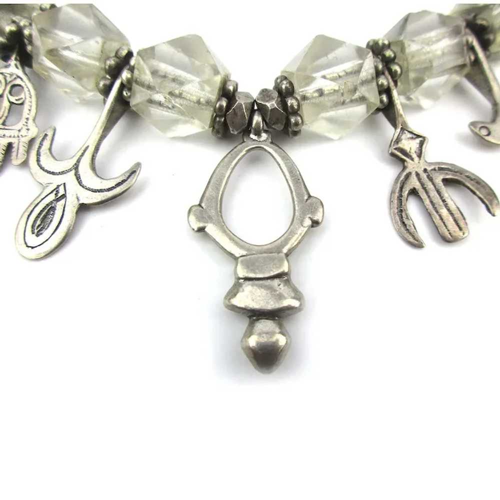 Heavy Sterling Silver Clear Rocks Ethnic Necklace… - image 5