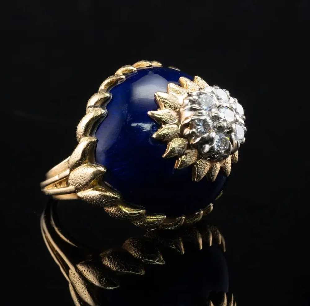 Blue Enamel Diamond Ring 18K Gold Italy Vintage - image 11