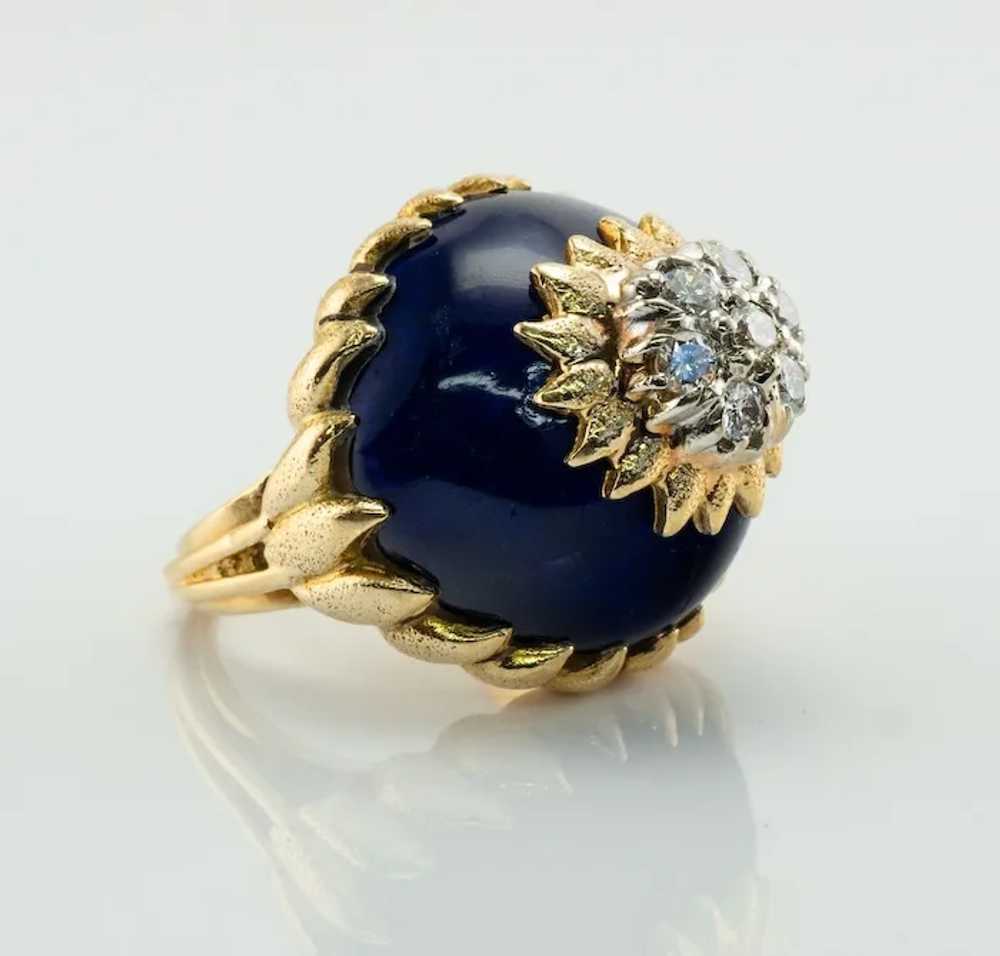 Blue Enamel Diamond Ring 18K Gold Italy Vintage - image 2