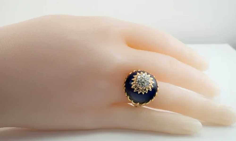 Blue Enamel Diamond Ring 18K Gold Italy Vintage - image 3