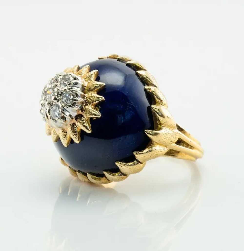 Blue Enamel Diamond Ring 18K Gold Italy Vintage - image 4