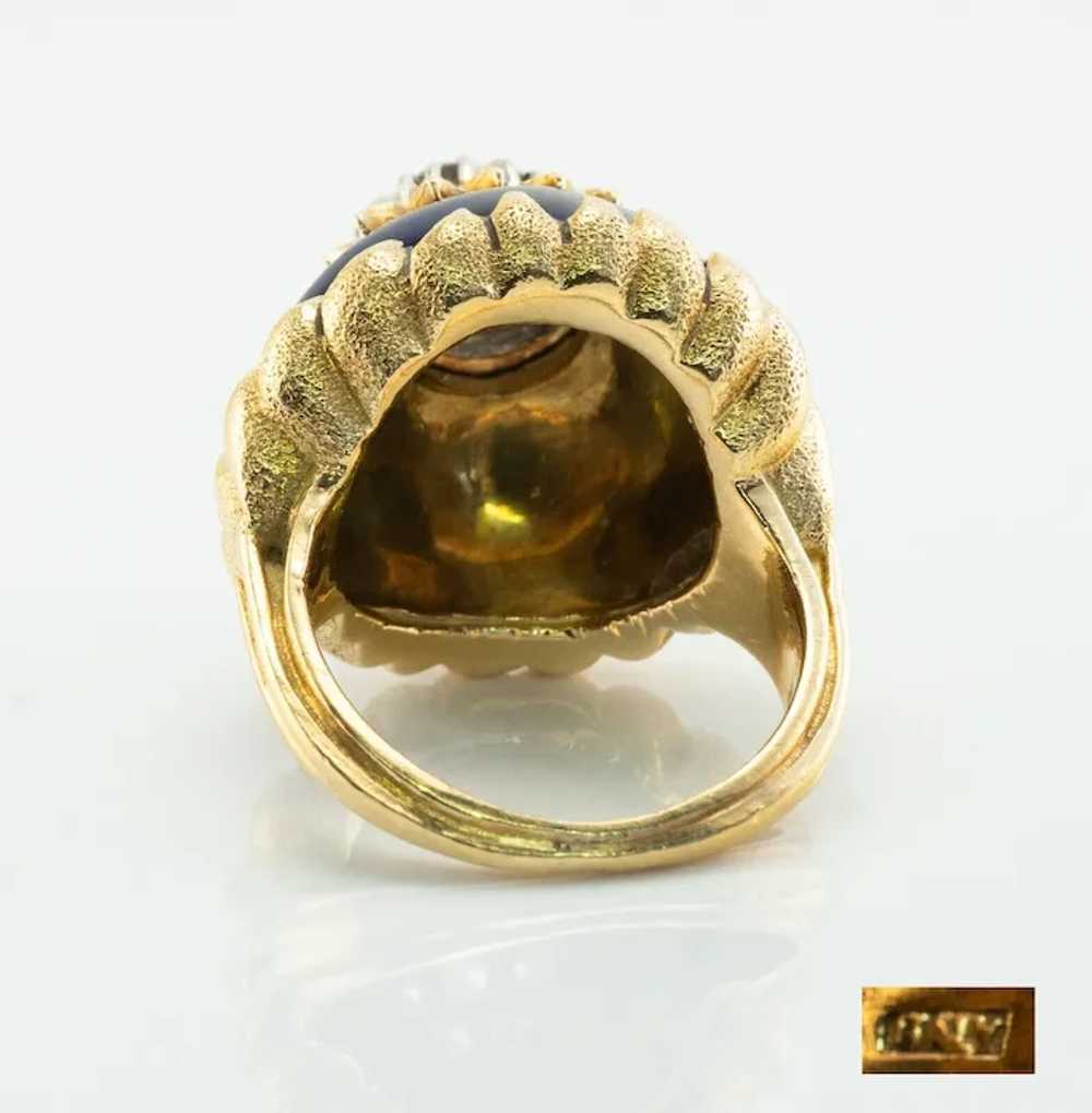 Blue Enamel Diamond Ring 18K Gold Italy Vintage - image 5