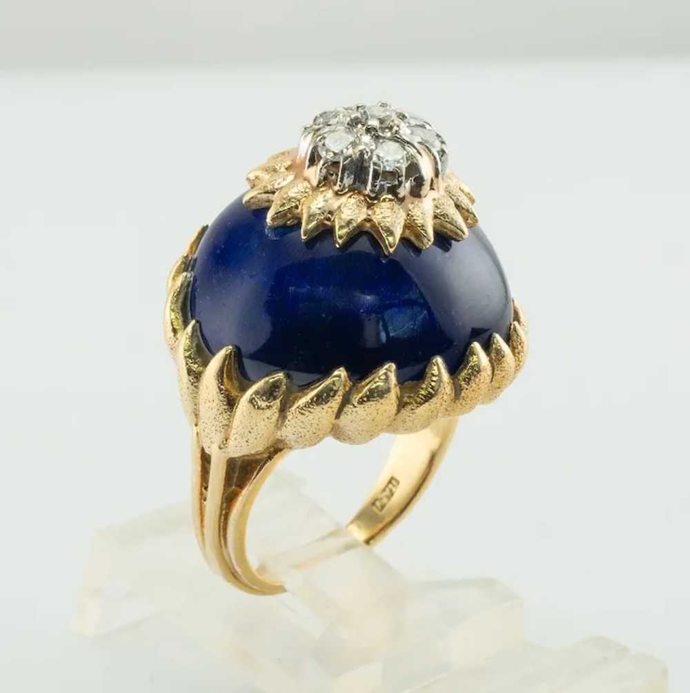 Blue Enamel Diamond Ring 18K Gold Italy Vintage - image 6