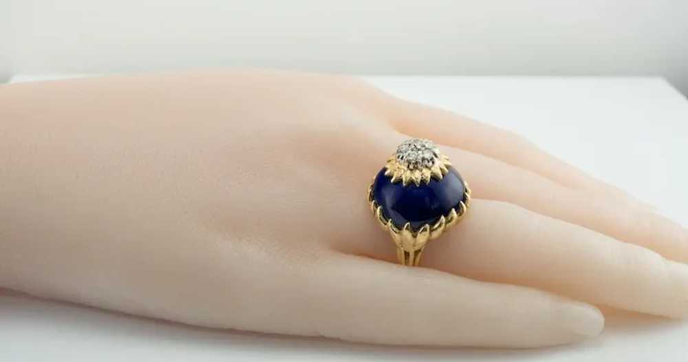 Blue Enamel Diamond Ring 18K Gold Italy Vintage - image 7