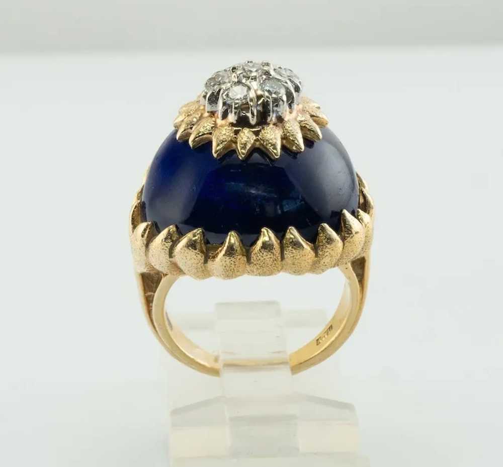 Blue Enamel Diamond Ring 18K Gold Italy Vintage - image 8