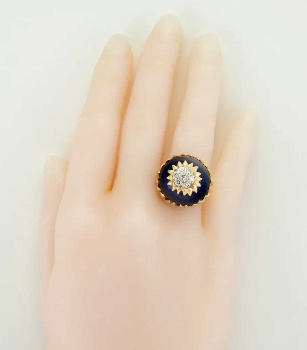 Blue Enamel Diamond Ring 18K Gold Italy Vintage - image 9