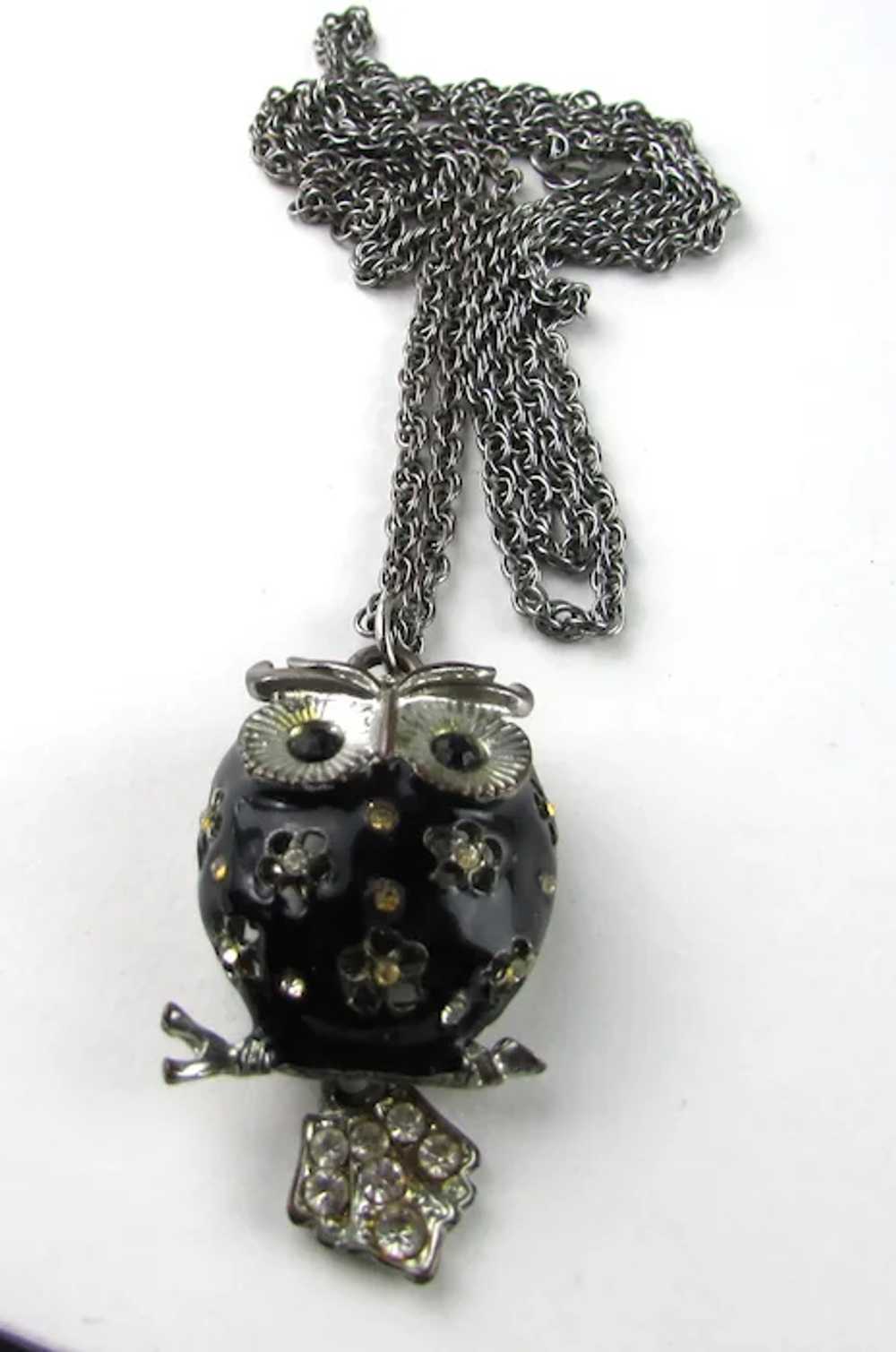 Black Enamelled Owl Pendant With Crystal Eyes and… - image 10