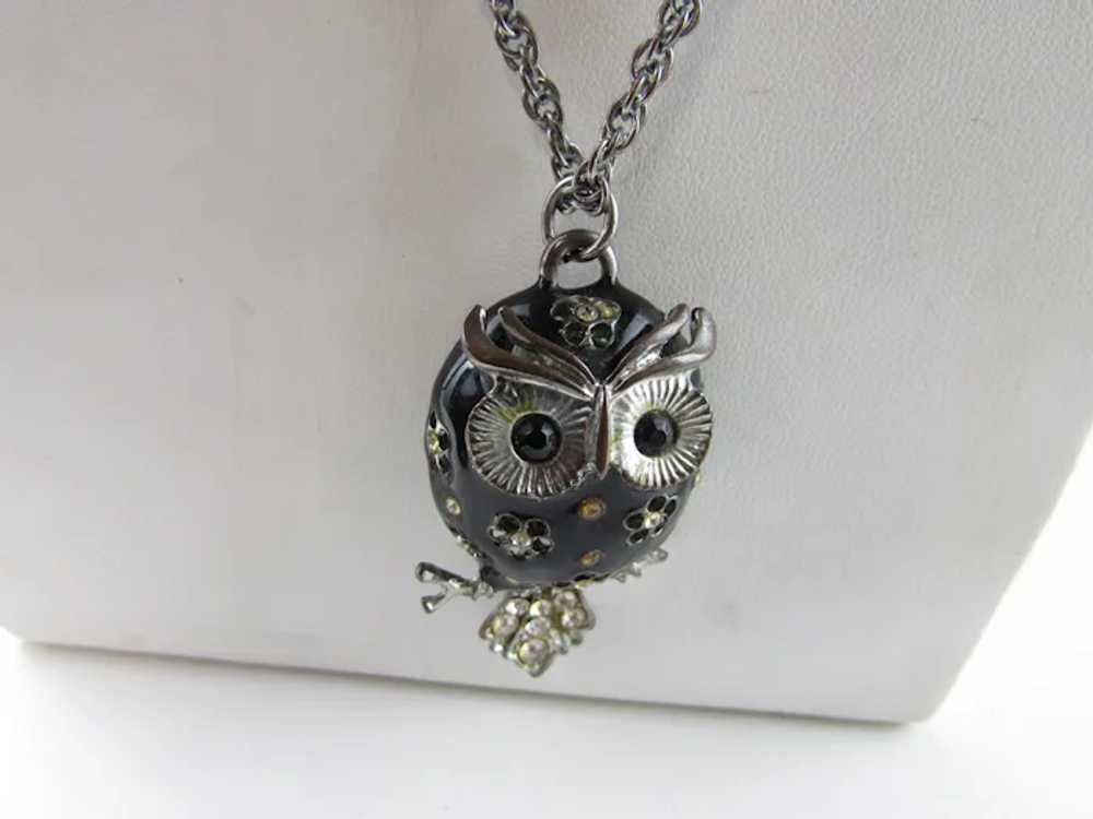 Black Enamelled Owl Pendant With Crystal Eyes and… - image 11