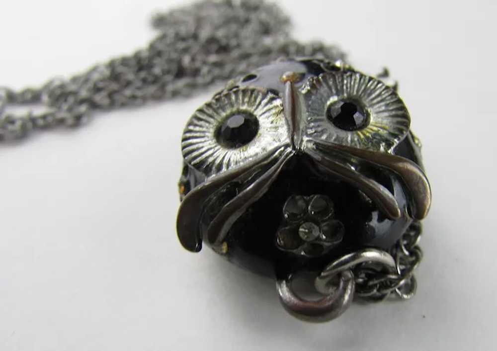 Black Enamelled Owl Pendant With Crystal Eyes and… - image 8