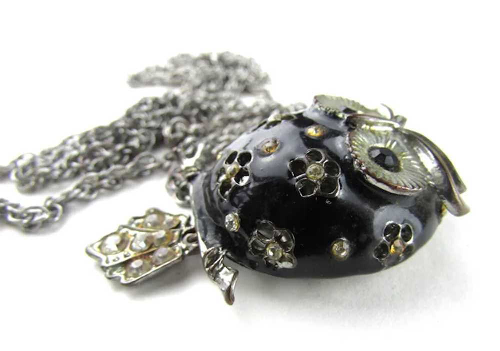 Black Enamelled Owl Pendant With Crystal Eyes and… - image 9