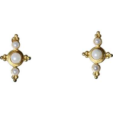 Cultured Pearl Gold Gilt Earrings - image 1