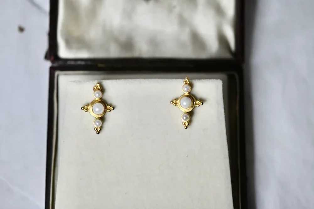Cultured Pearl Gold Gilt Earrings - image 2