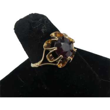 Vintage Garnet 9ct Yellow Gold Buttercup Ring Size