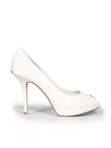 Dior White Patent Leather Peep-Toe Platform Heels - image 1