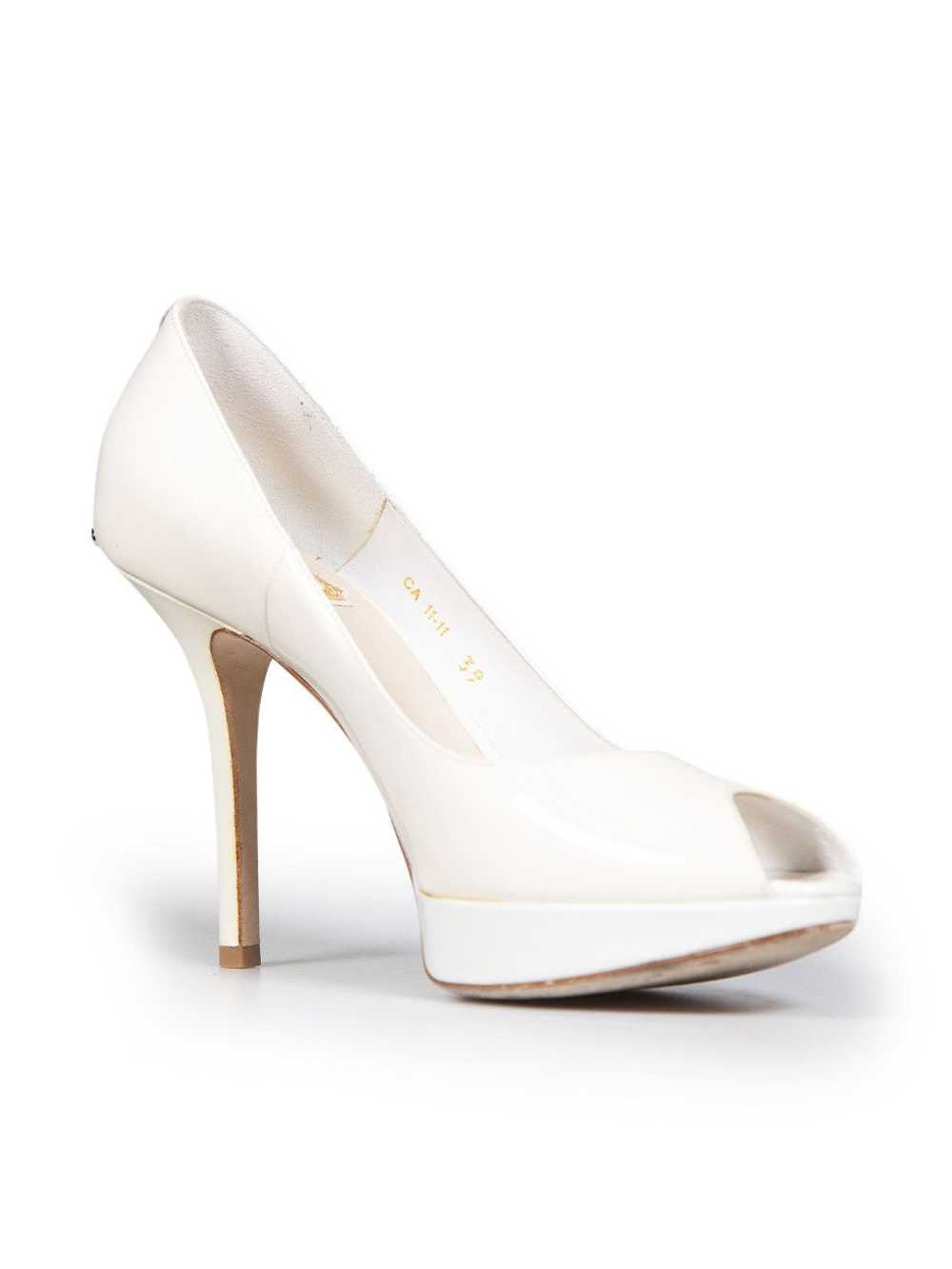 Dior White Patent Leather Peep-Toe Platform Heels - image 2